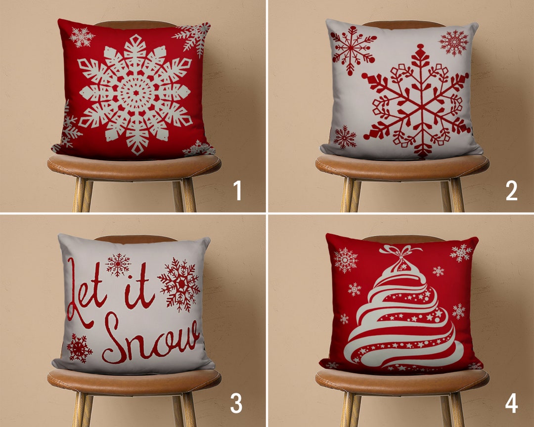Snowflake Pillow Cover, Red Winter Pillow Case, Christmas Cushion Cover