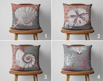 Pink Gray Nautical Throw Pillow Cover, Coastal Pillow Case, Lake House Cushion Cover, 18x18 20x20 16x16 Cushion, Ocean House Decor