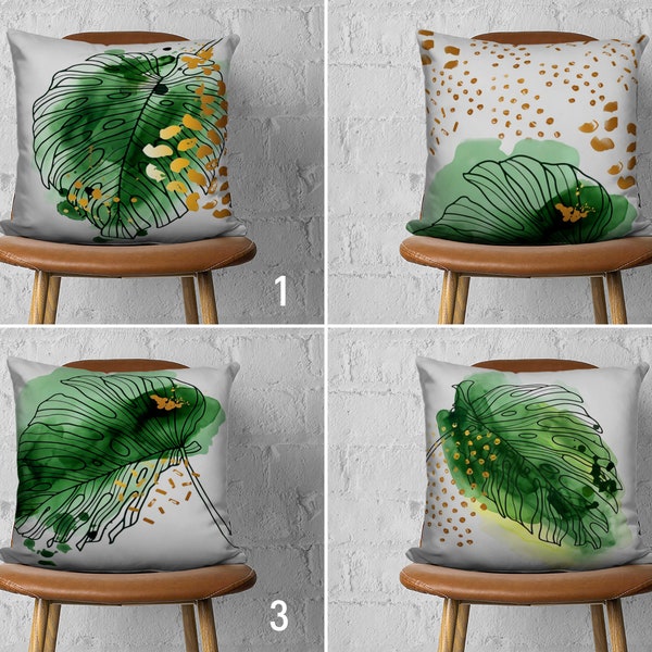 Watercolor Leaf Pillow Case, Green Tropical Cushion Cover, Abstract Throw Pillow Cover, Any Size Pillow, Cover Only, Handmade Pillow, 16x16