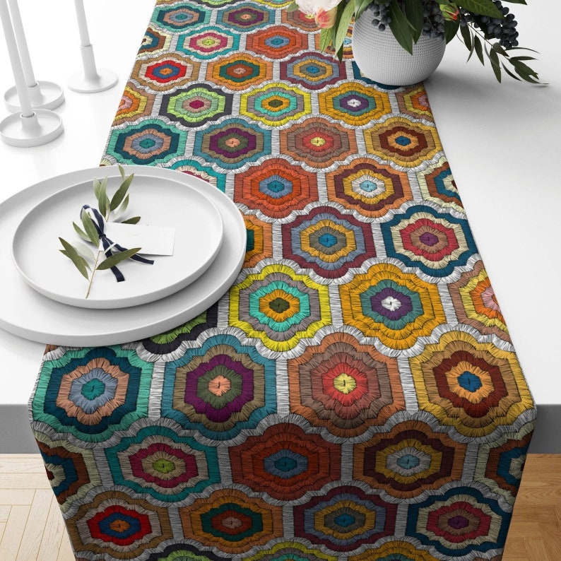 Assorted Table Runners Abstract Table Runner, Colorful Geometric Runner, Multicolored ...