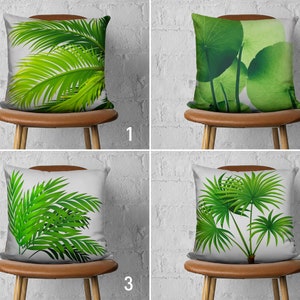 Tropical Leaves Pillow Case, Green Leaf Design Plants Lumbar Cushion Cover, Botanical Tree Leaf Throw Pillow Cover, Any Size Pillow, 20x20