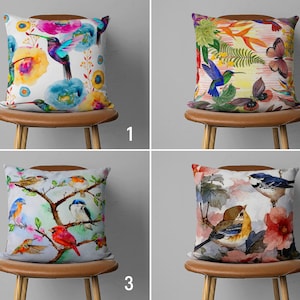 Cute Birds Pillow Cover, Colorful Sparrow Pillow Case, Spring Cushion Cover, Preppy Home Decor, Any Size Handmade Throw Pillow Cover
