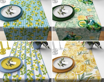 Yellow Citrus Table Runner, Lemon Kitchen Runner, Flowers Tablecloth, Dining Table Decor, Custom Table Runners, Kitchen Decor