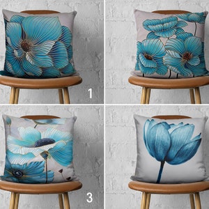 Blue Flowers Throw Pillow Cover, High Quality Cushion Cover, Floral Pillowcase, Any Size Pillow, Living Room Decor, Custom Pillow