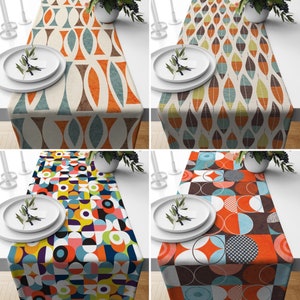 Modern Abstract Table Runner, Colorful Geometric Runner, Orange & Blue Tablecloth, Mid Century Decor, Any Size Runner, Centerpiece Runner