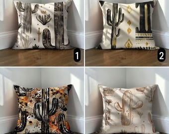 Abstract Desert Cactus Pillow Case, Black Boho Southwestern Cushion Cover, Living Room Decor