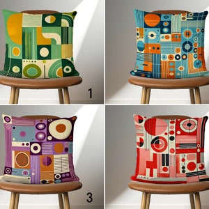 Mid Century Modern Style Pillow Cover, Geometric Colorful Retro Design Throw Pillow Case, Abstract Geometric Cushion Cover, Apartment Decor