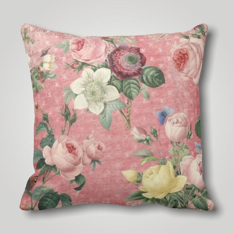 Pink Flowers Pillow Cover Floral Spring Pillow Case Pastel Etsy
