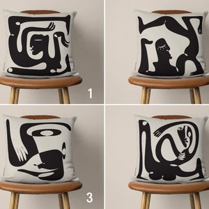 Modern Abstract Pillow Cover, Surreal Groovy Figures Pillow Case, Black Cushion Cover, Any Size Throw Pillow Cover, 18x18 20x20 24x24