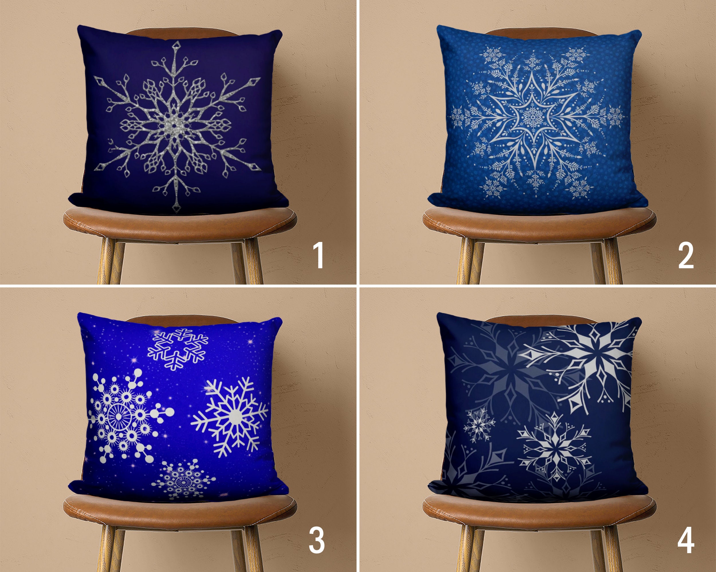 Snowflake Pillow Cover Dark Blue Winter Pillow Case Navy Blue