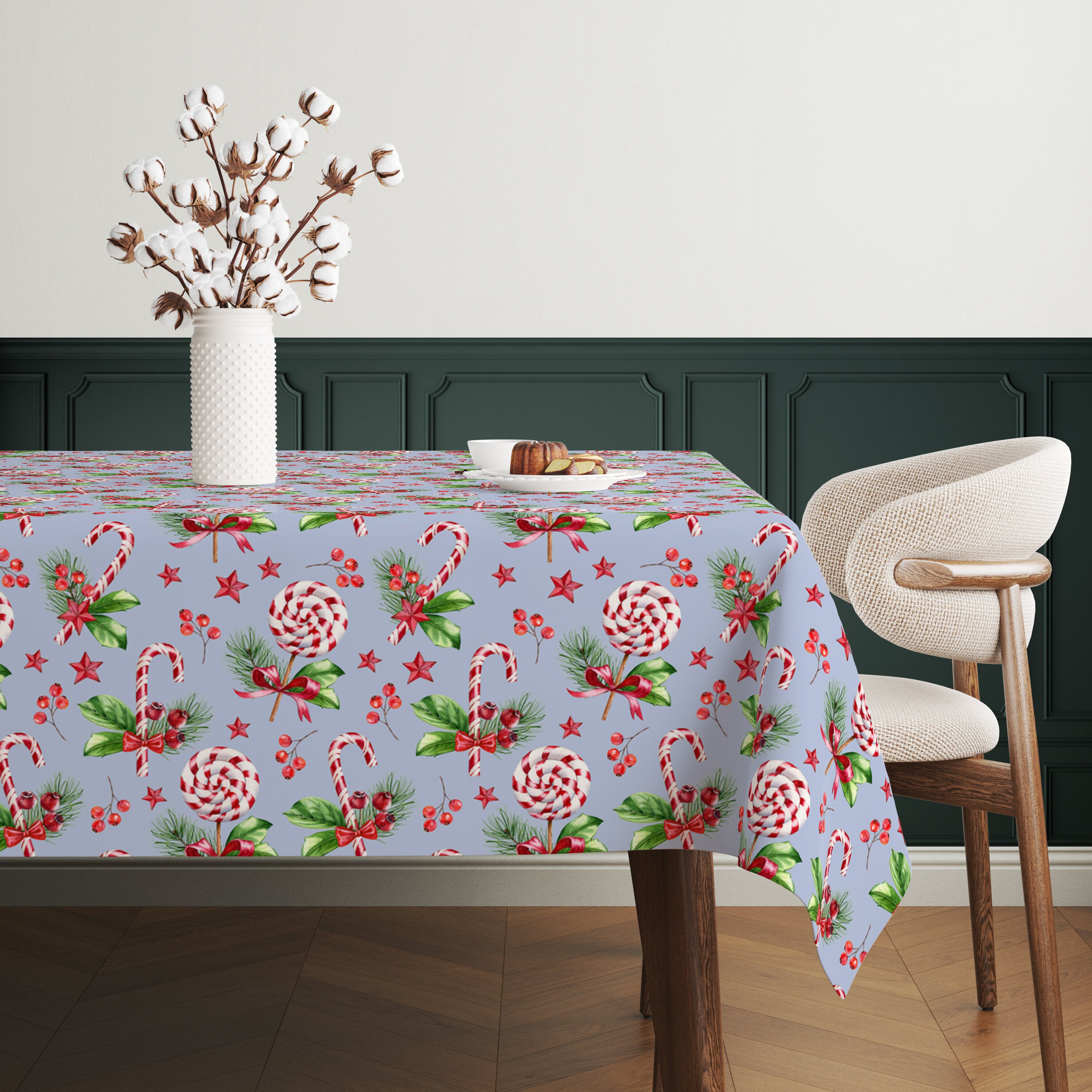 Joyful Candy Cane Design Tablecloth, Festive Christmas Holiday ...