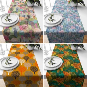 Trees Table Runner, Forest Design Kitchen Runner, Woods Tablecloth, Jungle Pattern Dinner Table Linens, Farmhouse Decor, Nature Home Decor