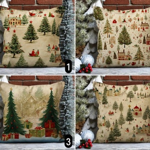 Federa per cuscino invernale in stile vintage, federa per cuscino natalizio con motivo a foresta di pini, federa per cuscino natalizio accogliente, decorazione natalizia, regalo di Capodanno