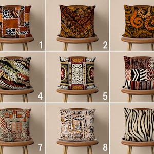 Housse de coussin design africain, taie d'oreiller ethnique marron et noir, housse de coussin style toile de boue, toutes les tailles d'oreiller, décoration d'intérieur bohème, 18 x 18 16 x 16