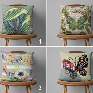Green Butterfly Pillow Cover, Vintage Style Throw Pillow Case, Farmhouse Cushion Cover, Bedroom Decor, All Sizes, Cover Only, 22x22, 24x24