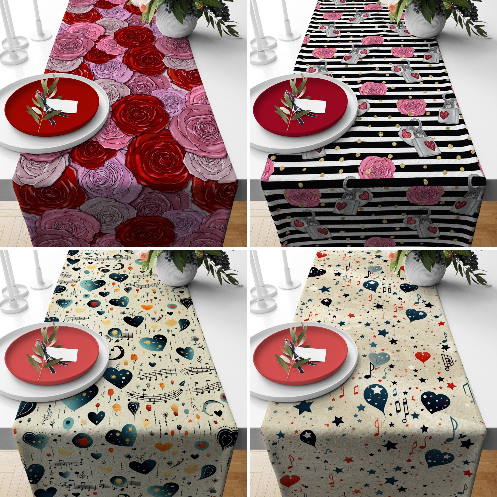 Runner da tavolo per San Valentino, runner con perline, cuori