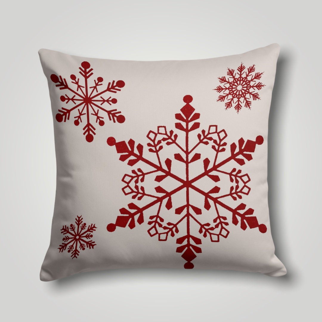 Snowflake Pillow Cover Red Winter Pillow Case Christmas Etsy