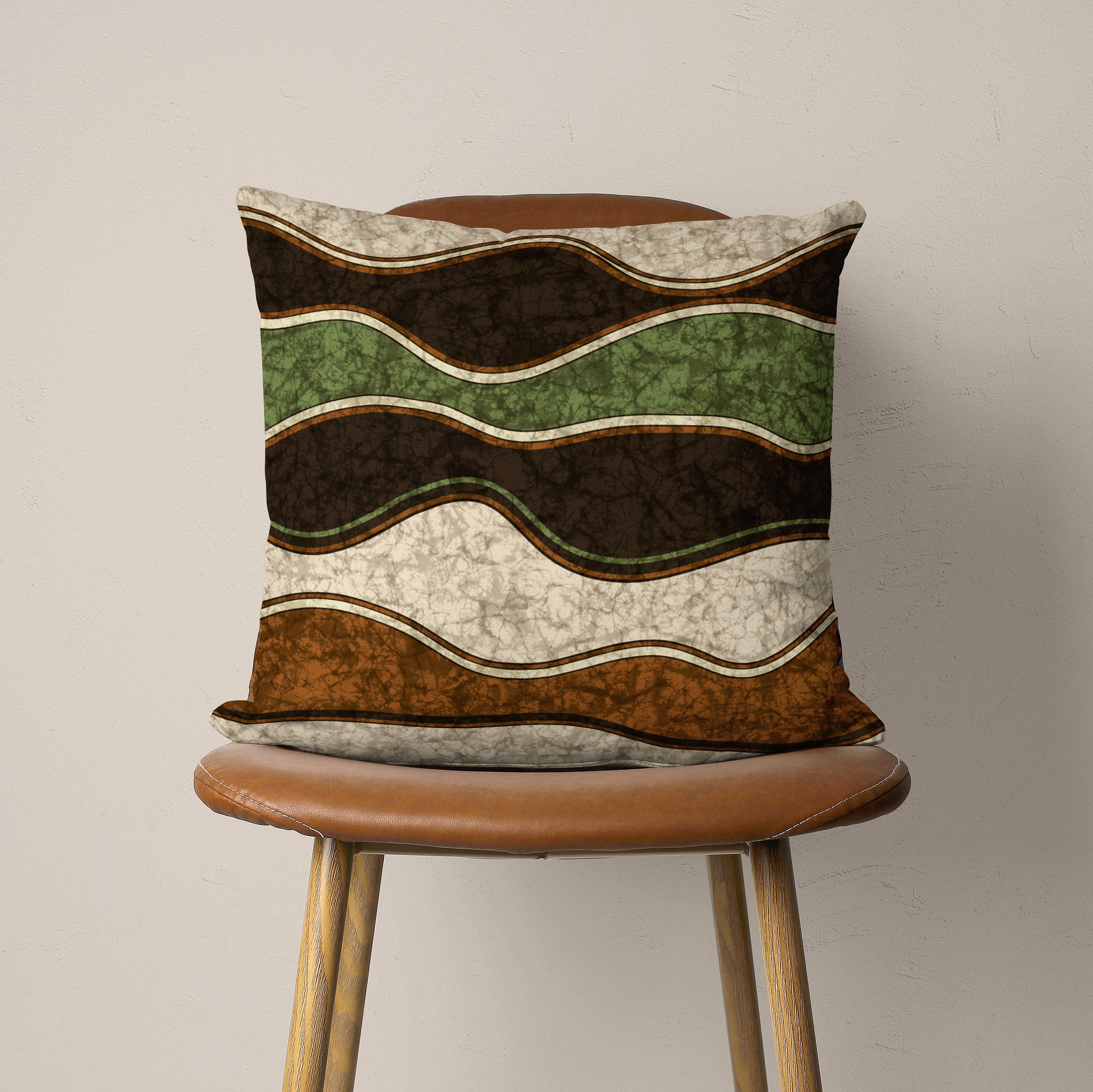 Kissenbezug Set 4er – Abstrakte Gesichter, Boho Design In Terracotta & Grün, Samtstoff, 30x30 Cm