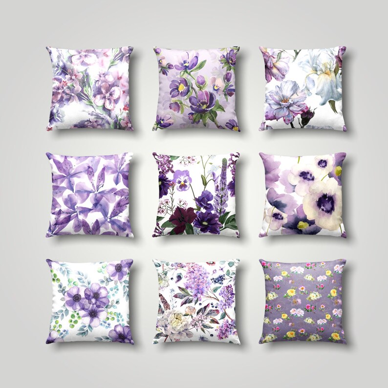 Purple Flowers Pillow Case Floral Spring Pillow Cover Lilac Etsy