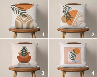 Boho Leaves Throw Pillow Cover, Mid Century Modern Cushion Cover, Abstract Pillow Case, Scandinavian Bedroom Decor, Any Size Pillow Sham