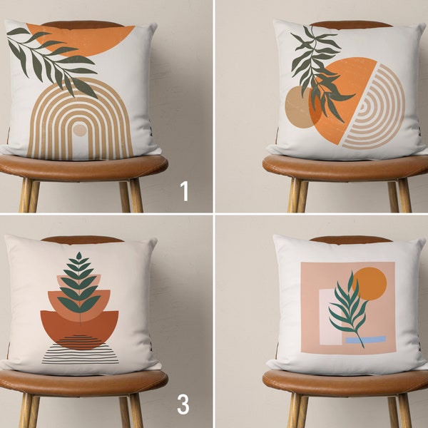 Boho Leaves Throw Pillow Cover, Mid Century Modern Cushion Cover, Abstract Pillow Case, Scandinavian Bedroom Decor, Any Size Pillow Sham