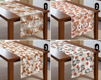 Caminho de mesa aconchegante com abóboras e folhas de outono, caminho de mesa boho de Ação de Graças no outono, caminho de mesa rústico com tema de colheita, tamanho personalizado, decoração de fazenda