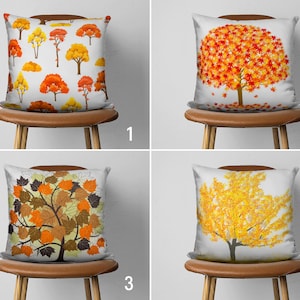 Fall Trees Throw Pillow Cover, Orange Cushion Cover, Autumn Pillow Case, Country Home Decor, Any Size Decorative Pillows, Only Cover