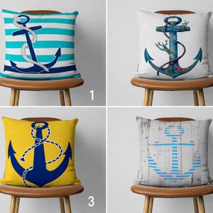 Anchor Pillow Cover, Nautical Pillow Case, Marine Cushion Cover, Ocean House Decor, Decorative Pillows, Any Size Cushions, Cover Only