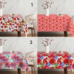 Poppies Tablecloth, Pink Red Poppy Flowers Tablecloth, Floral Chic Dining Room Tablecloth, Bloomy Dining Room Decor, Wedding Decor Gift