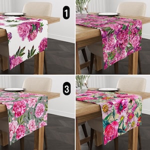 Pink Peonies Table Runner, Floral Boho & Chic Table Runner, Romantic Luxury Flowers Table Runner, Dining Room Decor, Country House Decor