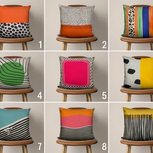 Abstract Modern Vivid Throw Pillow Case, Minimalist Lines & Dots Cushion Cover, Colorful Eclectic Pillow Cover, Pink Yellow Orange Green