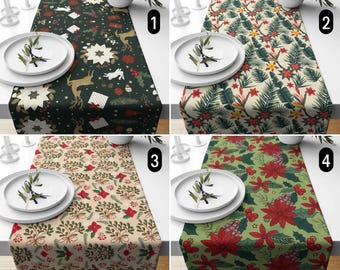 Julstjärneduk, kökslöpare med renar och tallkvistar, festlig juldekoration, löpare med järnekblad i valfri storlek, julklapp