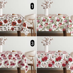 Elegant Roses Tablecloth, Boho Romantic Floral Red Burgundy Pink Tablecloth, Vintage Classic Tablecloth, Traditional Home Decor,Wedding Gift