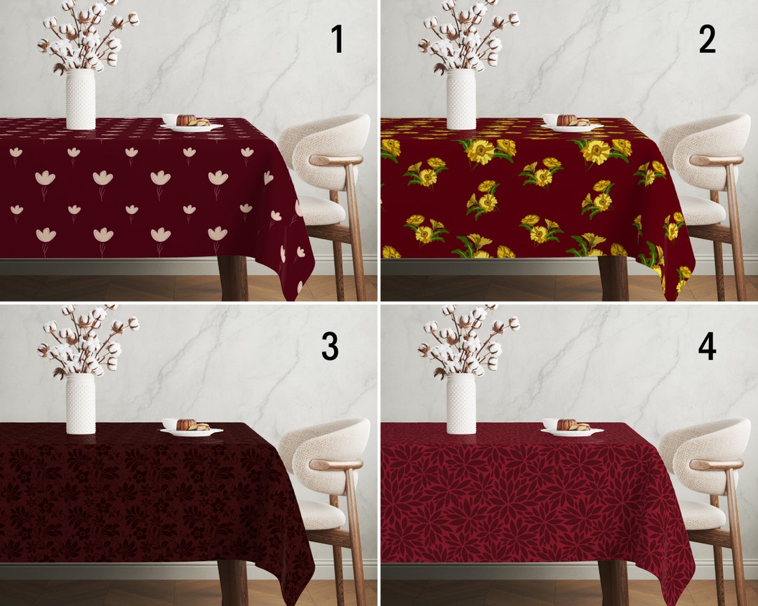 Red Tablecloth Pattern Burgundy Floral Tablecloth, Claret Red Flower Pattern Tablecloth ...