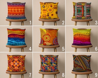 African Style Ethnic Pillow Case, Vivid Authentic Pillow Cover, Warm & Bright Color Boho Cushion Cover, Any Size Pillow, Bohemian Decor