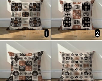 Boho Ethnic Tribal Pattern Pillow Cover, Black Brown Aztec Cushion Case, Southwestern Decor