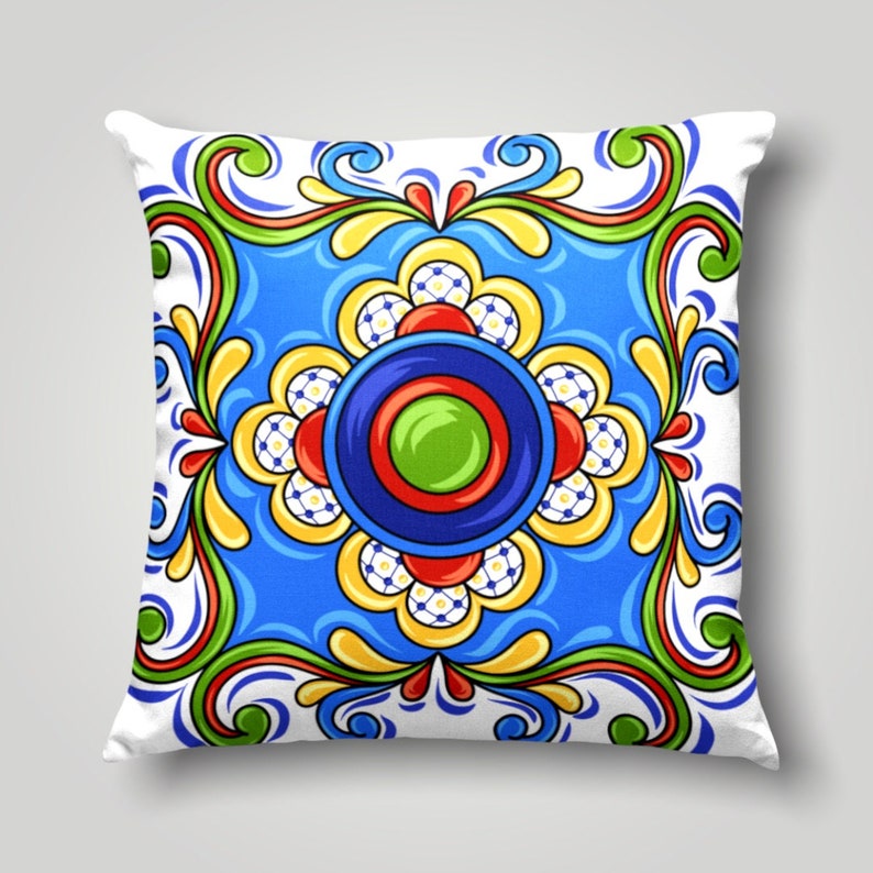 Colorful Tile Pattern Pillow Case Spanish Tiles Pillow Cover Etsy