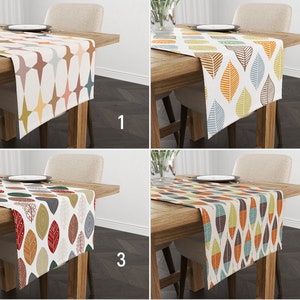 Colorful Retro Table Runner, Mid Century Modern Table Runner, Leafy Tablecloth, Retro Table Cover, Any Size Runner, Kitchen Table Runner