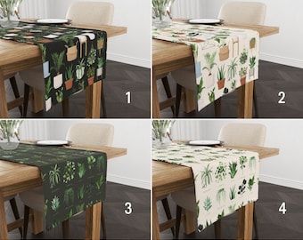 Boho Plants Table Runner, Green Botanical Kitchen Runner, Bohemian Tablecloth, Green Table Linens, Any Size Runner, Centerpiece Runner