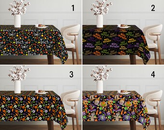 Happy Halloween Tischdecke, Süßes sonst gibts Saures Tischdecke, Lila Orange Tischdecke, Gruselige Wohnkultur, Candy Design Tischdecke, Halloween Geschenk