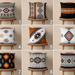 Boho Tribal Aztec Throw Pillow Covers, Southwestern Ethnic Pillow Case, Black Brown Orange Native Farmhouse Cushion Cover, Boho Home Decor