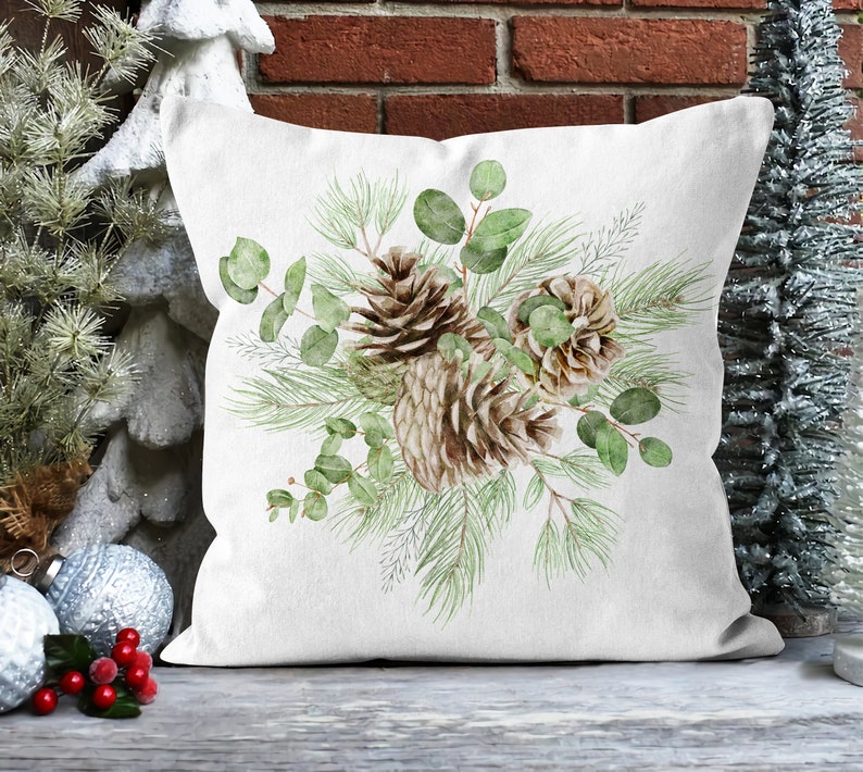 Pine Cone Design Throw Pillow Cover, Green Brown Pine Tree Pillow Case ...