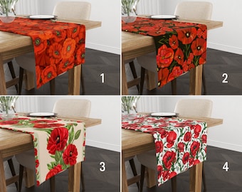 Caminhos de mesa de papoula vermelha, caminho de cozinha floral, toalhas de mesa de papoula de milho, decoração de casa vermelha viva, decoração de cozinha, caminho de mesa de cozinha