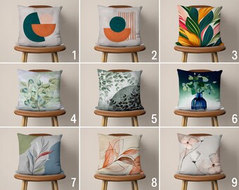 Abstract Floral Pillow Case, Colorful Modern Art Cushion Cover, Boho Leaf Pillow Cover, Mid Century Modern Home Decor, Any Size, Only Cover