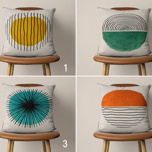 Modern Abstract Pillow Case, Minimalist Lines & Circles Cushion Cover, Yellow Orange Green Blue Pillow Cover, Striped Modern Art Decor