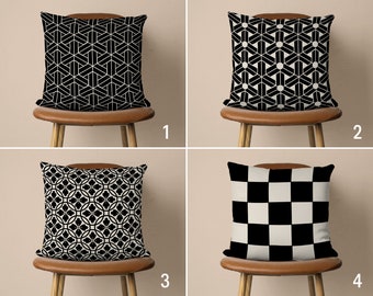 Schwarzer Kissenbezug, moderner Kissenbezug, geometrischer Kissenbezug, zeitgenössisches Dekor, Kissen jeder Größe, 18x18, 20x20, 24x24, nur Bezug