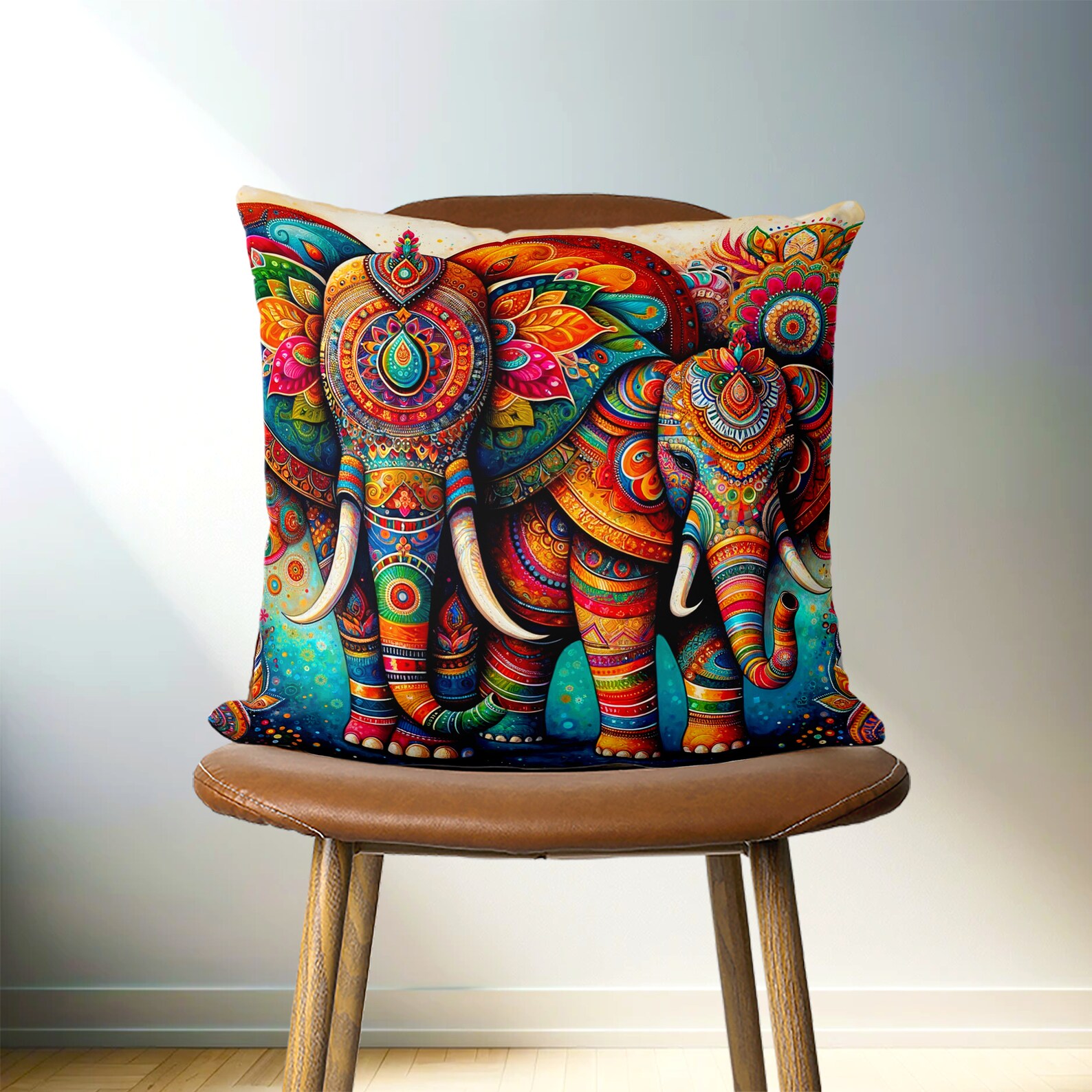 Ethnic Colorful Elephant Pillow Cover, Boho Elephant Design Cushion ...