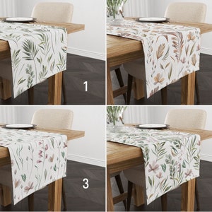 Boho Leaves Table Runner, Green & White Runner, Floral Tablecloth, Boho Table Linens, Any Size Runner, Kitchen Decor, Dining Room Decor