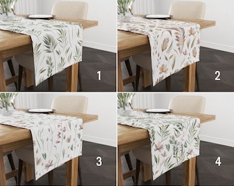 Boho Leaves Table Runner, Green & White Runner, Floral Tablecloth, Boho Table Linens, Any Size Runner, Kitchen Decor, Dining Room Decor