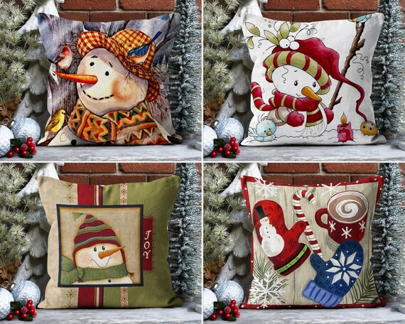 Cute Snowman Pillow Cover Winter Cushion Cover Cozy Christmas Throw Pillow Case Farmhouse Decor New Year s Gift Rustic Home Decor Etsy